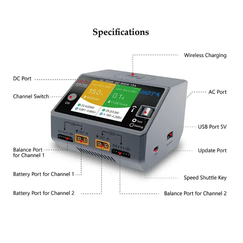 HOTA D6 Pro 200W AC/650W DC Du - Hota D6 Pro Dual Lipo Charger 评论和价格